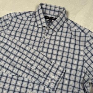 Mizzen+Main Leeward Shirt Mens Medium Blue Plaid Trim Fit Button Up Long Sleeve